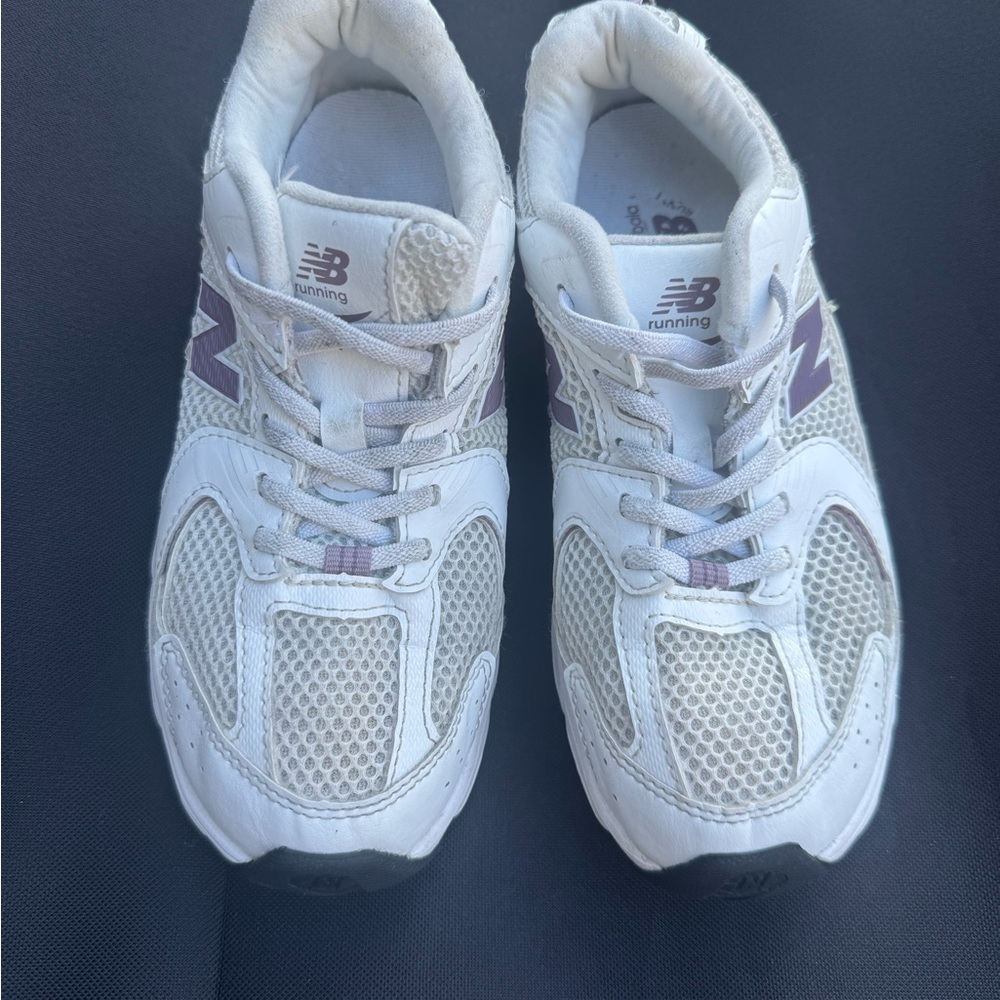 New Balance White and Purple Sneakers